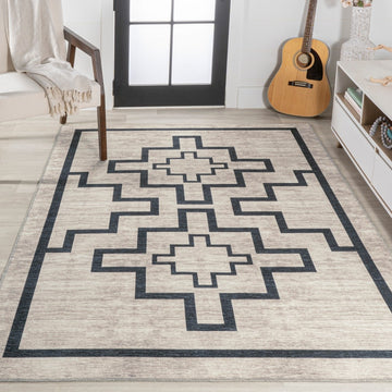 Ashkii Minimalist Medallion Machine-washable Area Rug